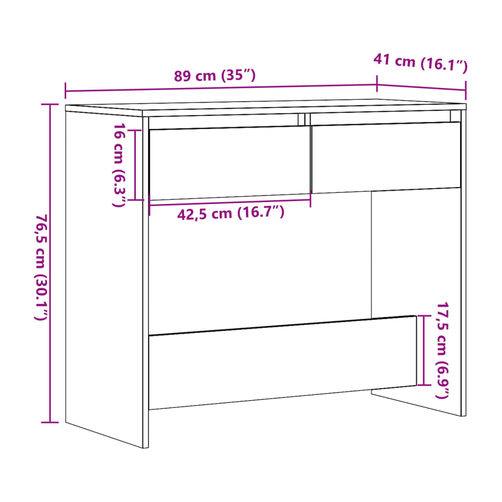 Wandtafel 89x41x76,5 cm bewerkt hout artisanaal eikenkleurig