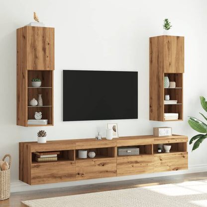 Tv-meubels met LED's 2 st 30,5x30x102 cm artisanaal eiken