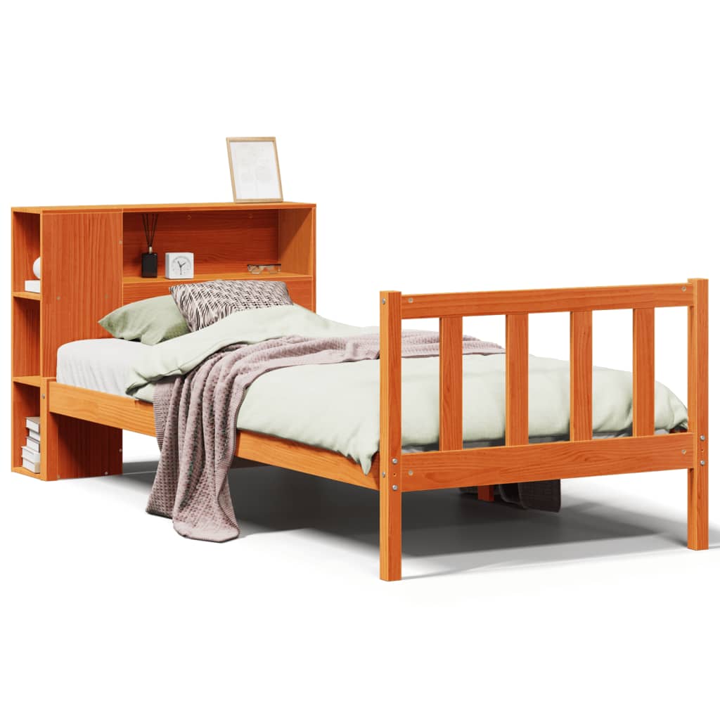 vidaXLBed met boekenkast zonder matras grenenhout wasbruin 90x190 cm