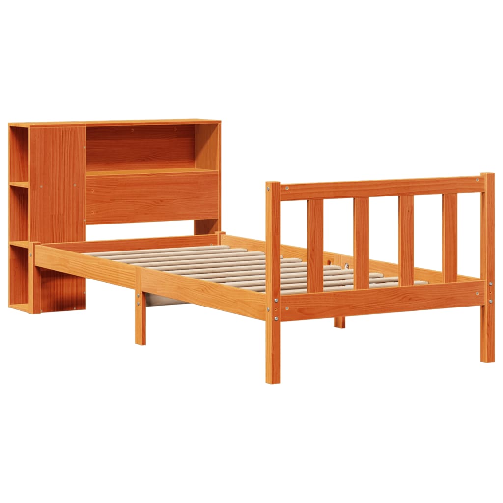 vidaXLBed met boekenkast zonder matras grenenhout wasbruin 90x190 cm