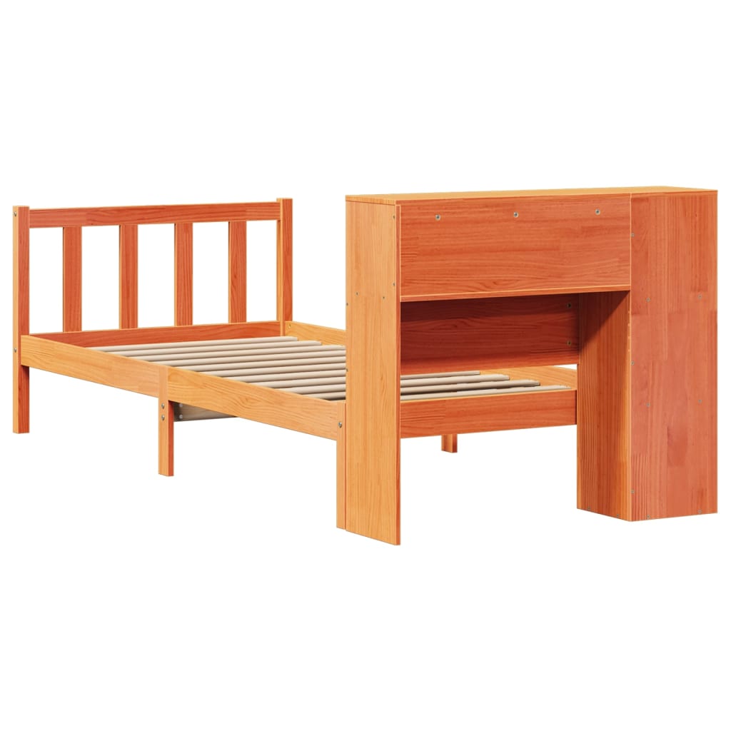 vidaXLBed met boekenkast zonder matras grenenhout wasbruin 90x190 cm