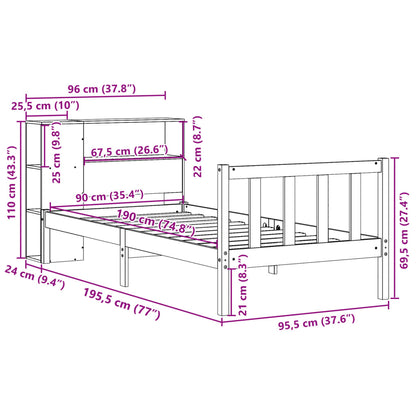 vidaXLBed met boekenkast zonder matras grenenhout wasbruin 90x190 cm