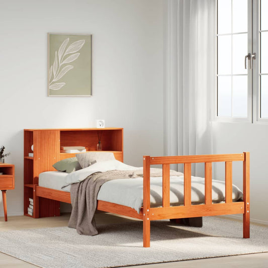 vidaXLBed met boekenkast zonder matras grenenhout wasbruin 90x190 cm