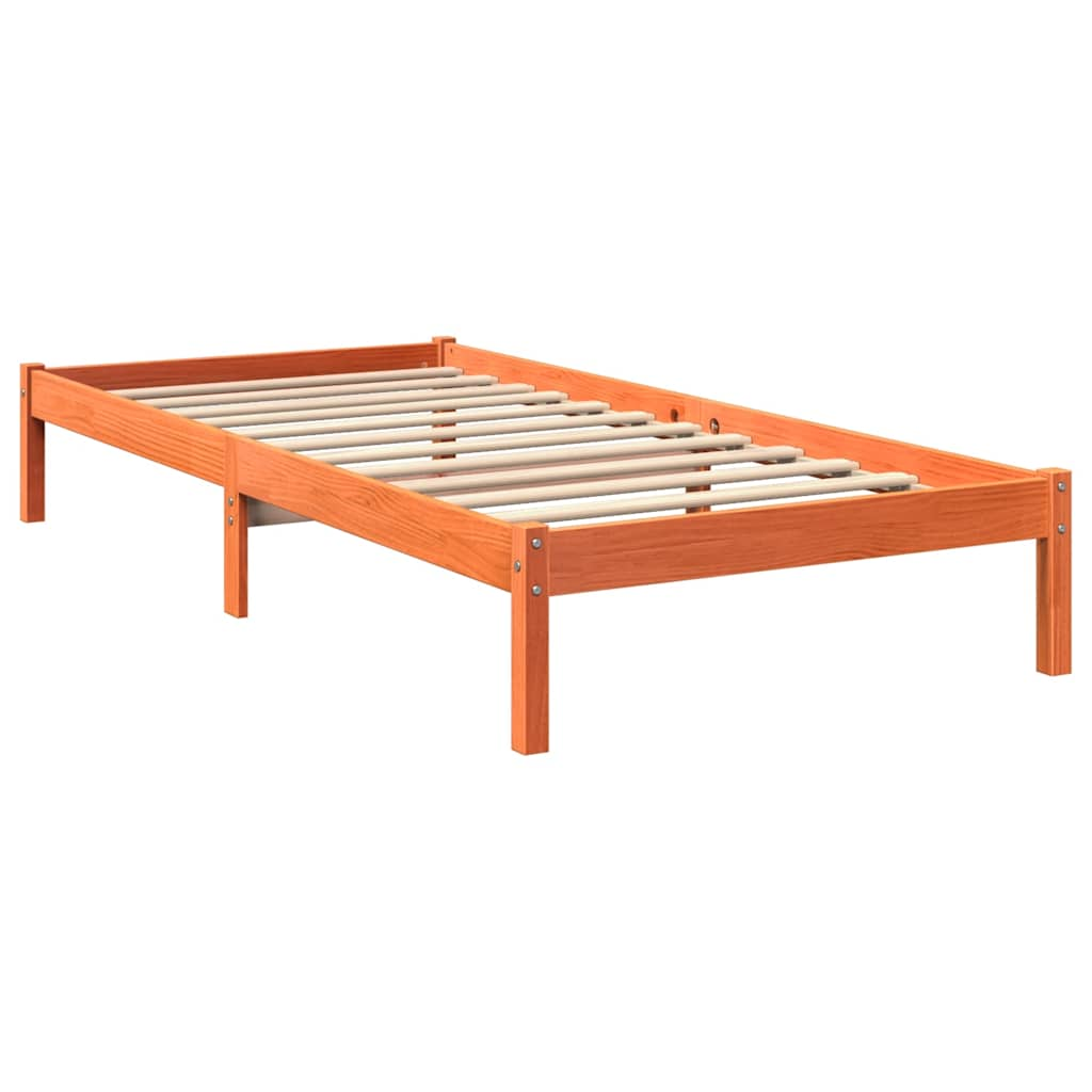 vidaXLBed met boekenkast zonder matras grenenhout wasbruin 90x190 cm