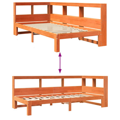 vidaXLBed met boekenkast zonder matras grenenhout wasbruin 90x190 cm