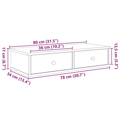 Wandschap met lades 80x31x17 cm bewerkt hout zwart