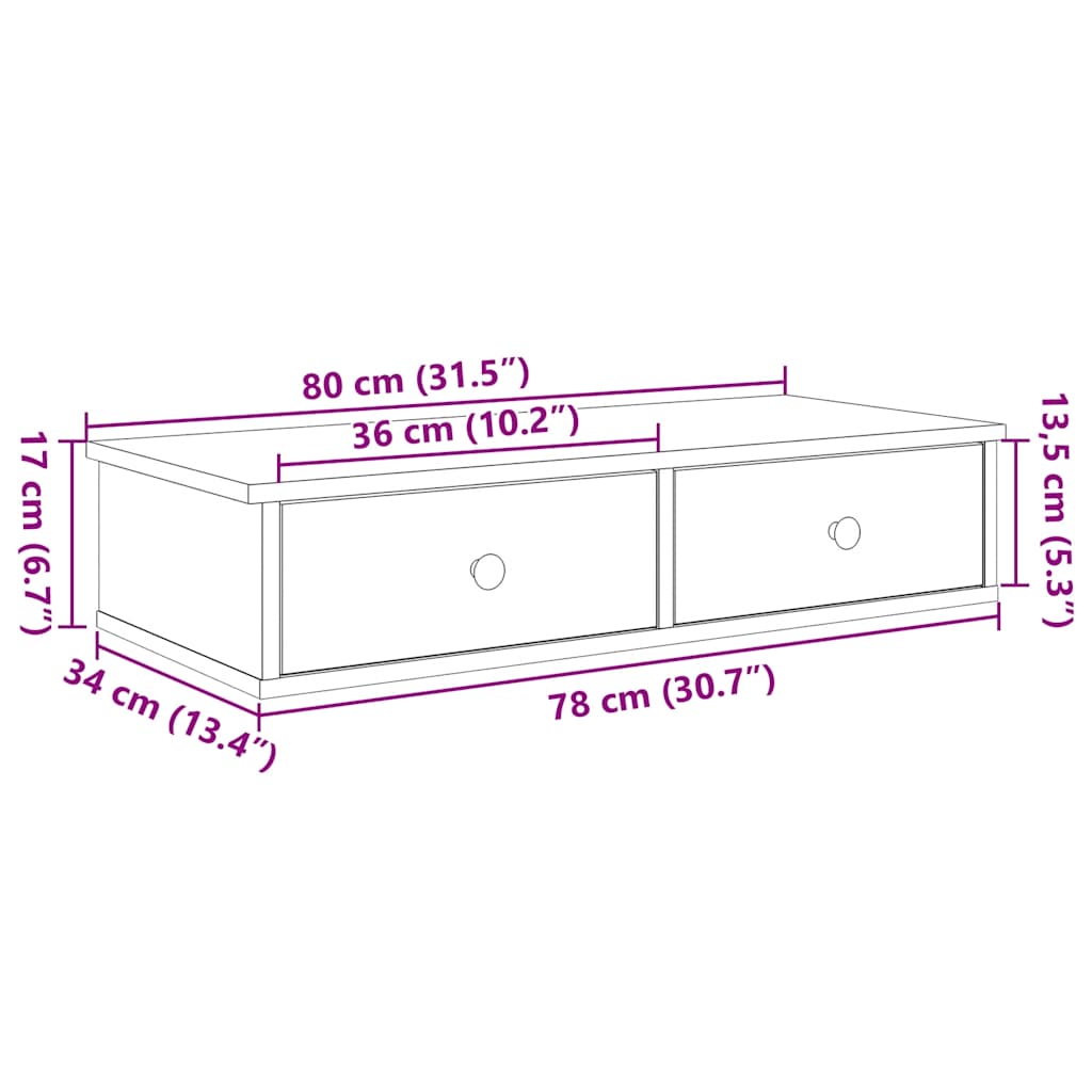 Wandschap met lades 80x31x17 cm bewerkt hout sonoma eikenkleur