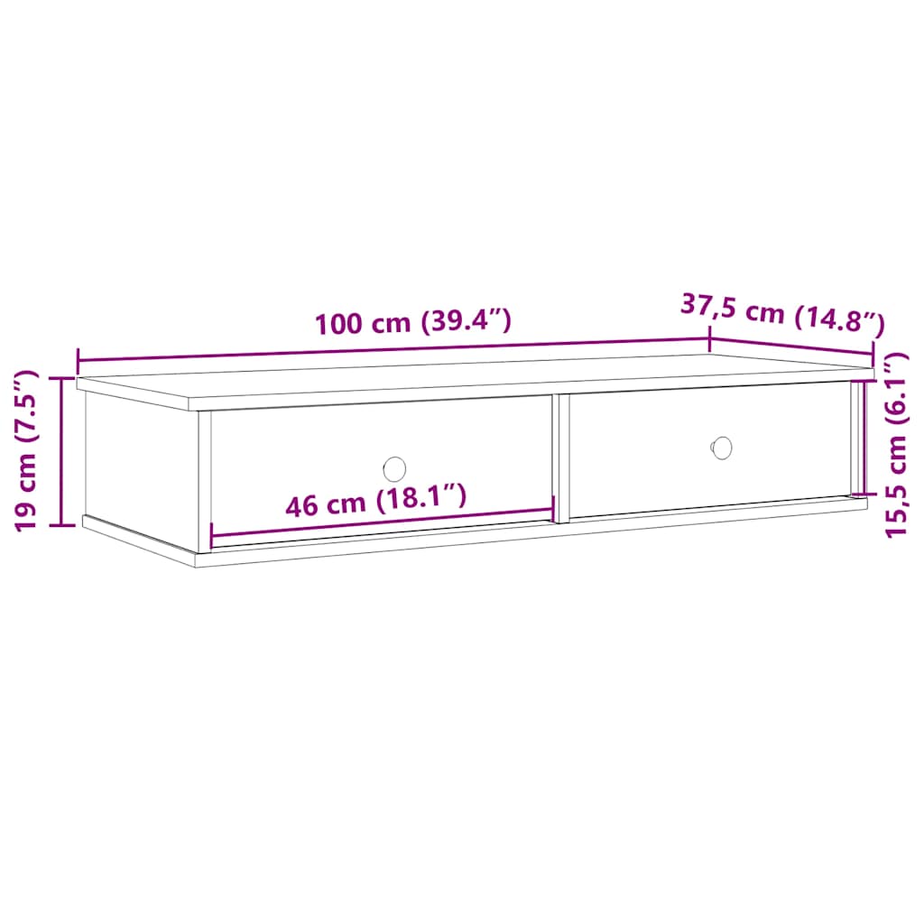 Wandschap met lades 100x37,5x19 cm bewerkt hout grijs sonoma