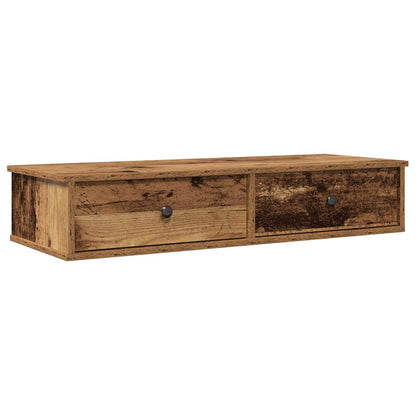 Wandschap met lades 100x37,5x19 cm bewerkt hout oud houtkleurig