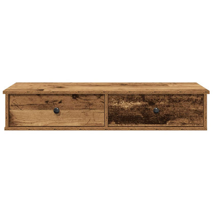 Wandschap met lades 100x37,5x19 cm bewerkt hout oud houtkleurig