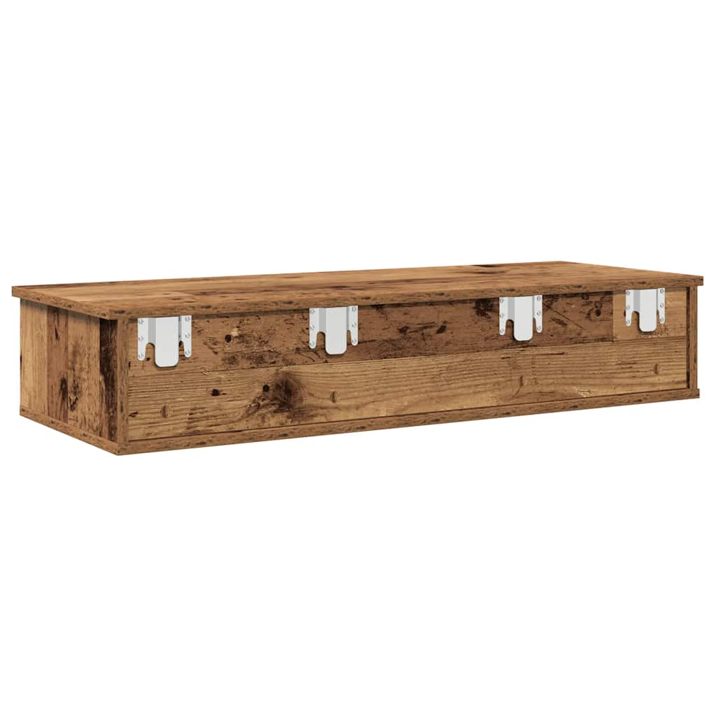 Wandschap met lades 100x37,5x19 cm bewerkt hout oud houtkleurig