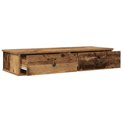 Wandschap met lades 100x37,5x19 cm bewerkt hout oud houtkleurig