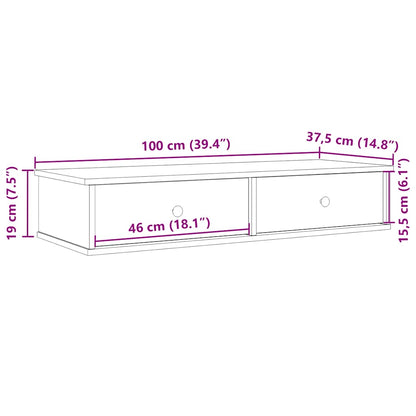 Wandschap met lades 100x37,5x19 cm bewerkt hout oud houtkleurig