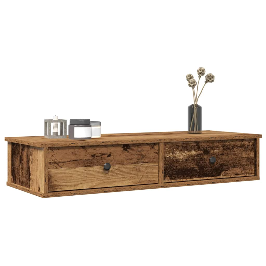 Wandschap met lades 100x37,5x19 cm bewerkt hout oud houtkleurig