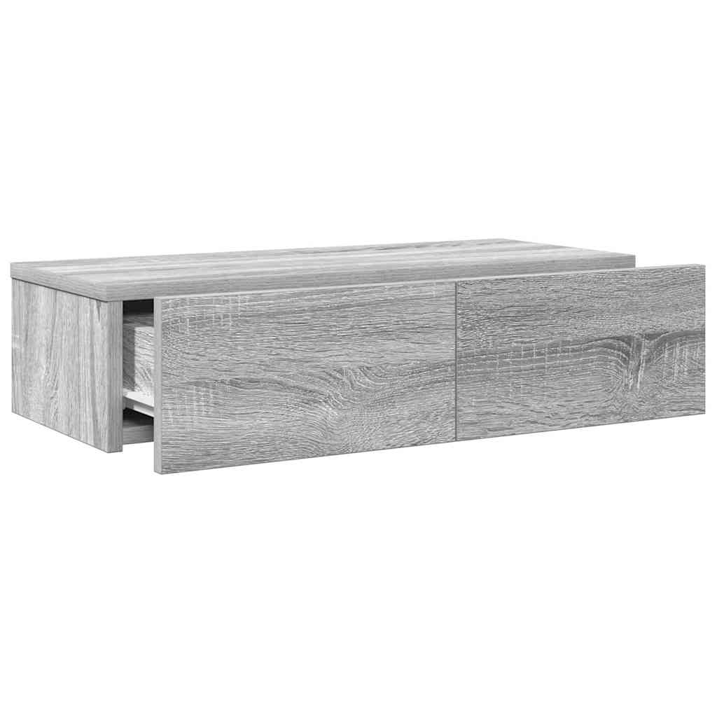 Wandschap met lades 60x26,5x15 cm bewerkt hout grijs sonoma