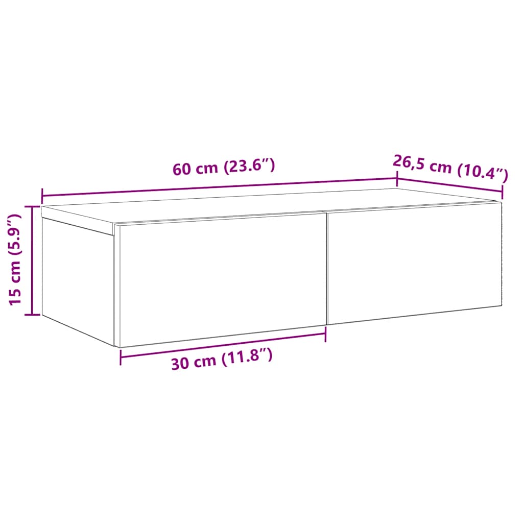 Wandschap met lades 60x26,5x15 cm bewerkt hout grijs sonoma