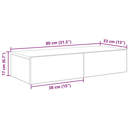 Wandschap met lades 80x33x17 cm bewerkt hout betongrijs