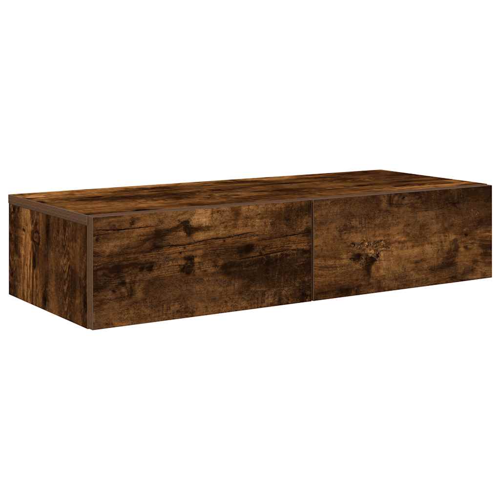 Wandschap met lades 80x33x17 cm bewerkt hout gerookt eikenkleur