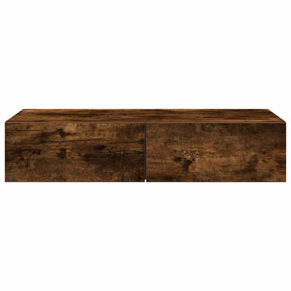 Wandschap met lades 80x33x17 cm bewerkt hout gerookt eikenkleur