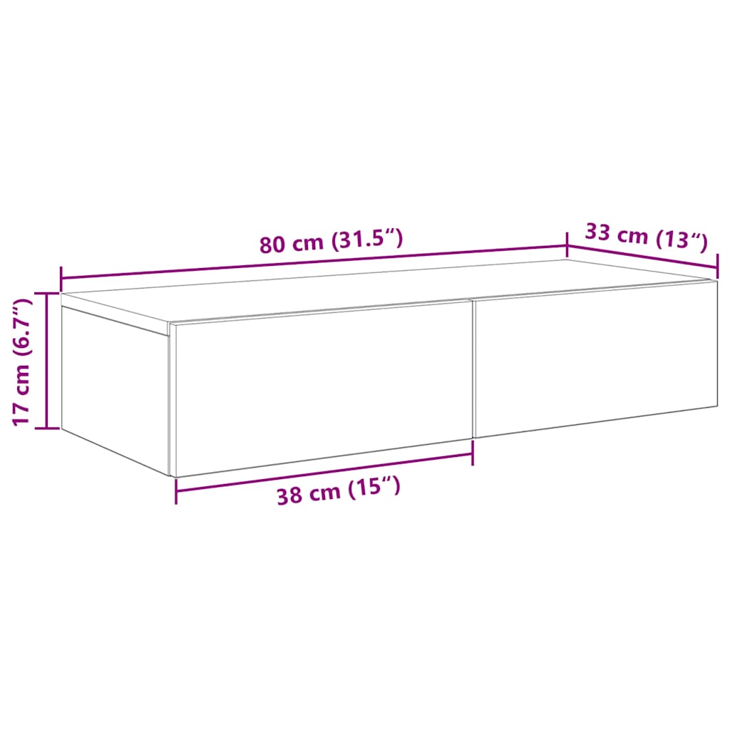 Wandschap met lades 80x33x17 cm bewerkt hout gerookt eikenkleur