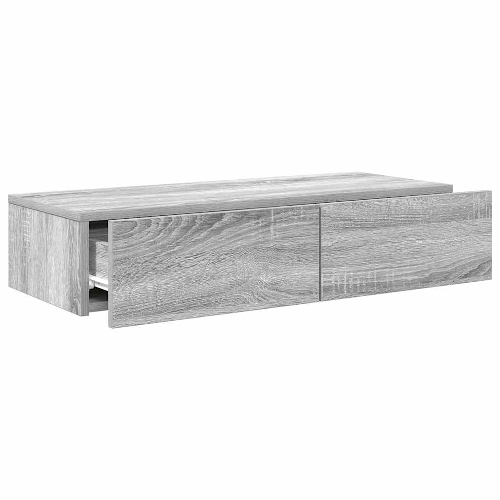 Wandschap met lades 80x33x17 cm bewerkt hout grijs sonoma eiken