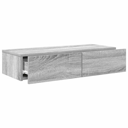 Wandschap met lades 80x33x17 cm bewerkt hout grijs sonoma eiken