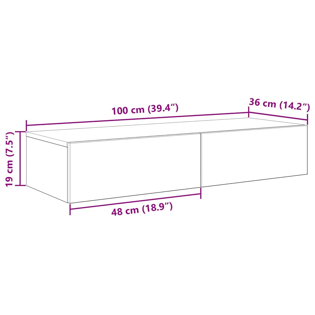 Wandschap met lades 100x36x19 cm bewerkt hout zwart