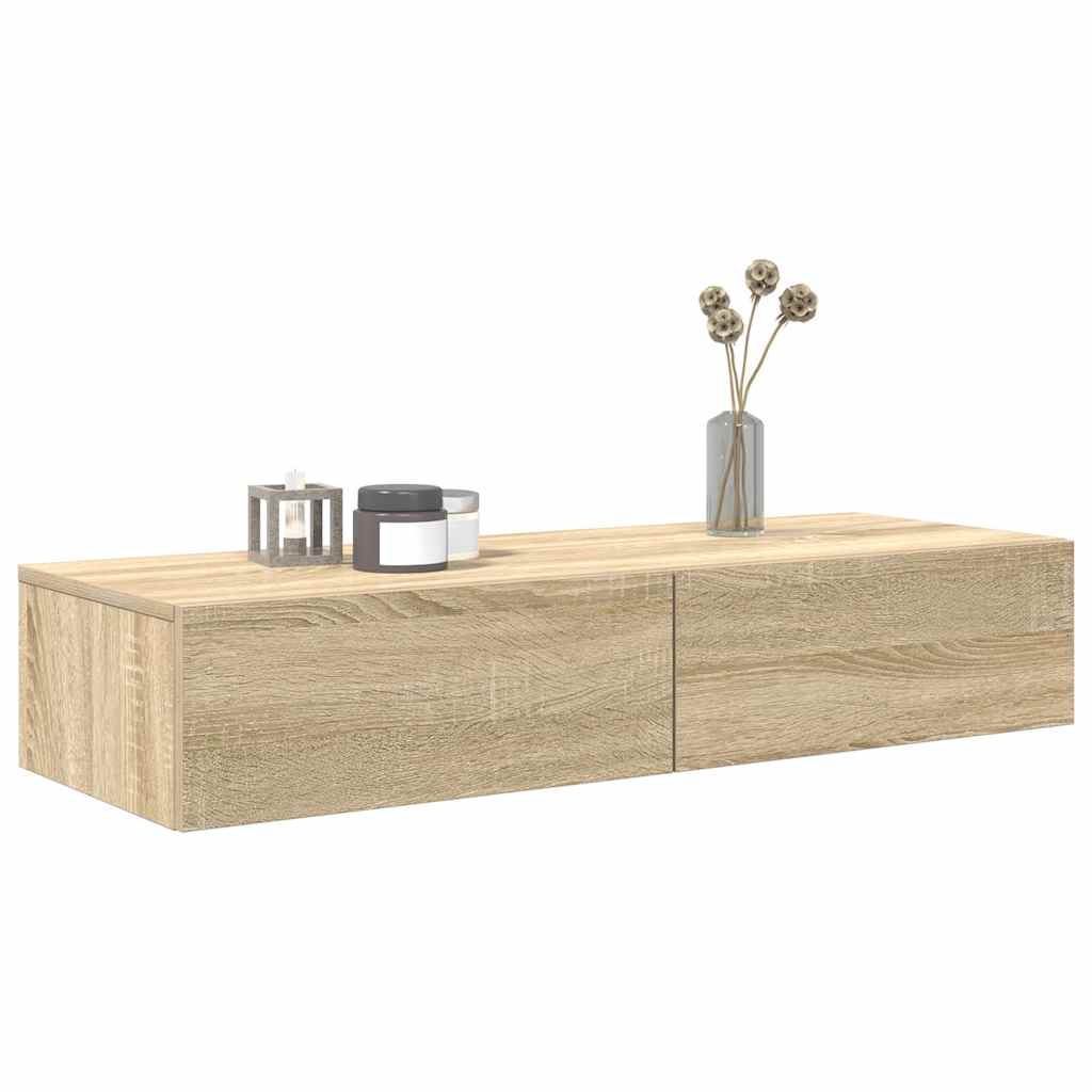 Wandschap met lades 100x36x19 cm bewerkt hout sonoma eikenkleur