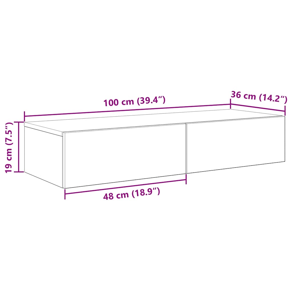 Wandschap met lades 100x36x19 cm bewerkt hout sonoma eikenkleur