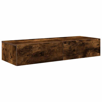 Wandschap met lades 100x36x19cm bewerkt hout gerookt eikenkleur