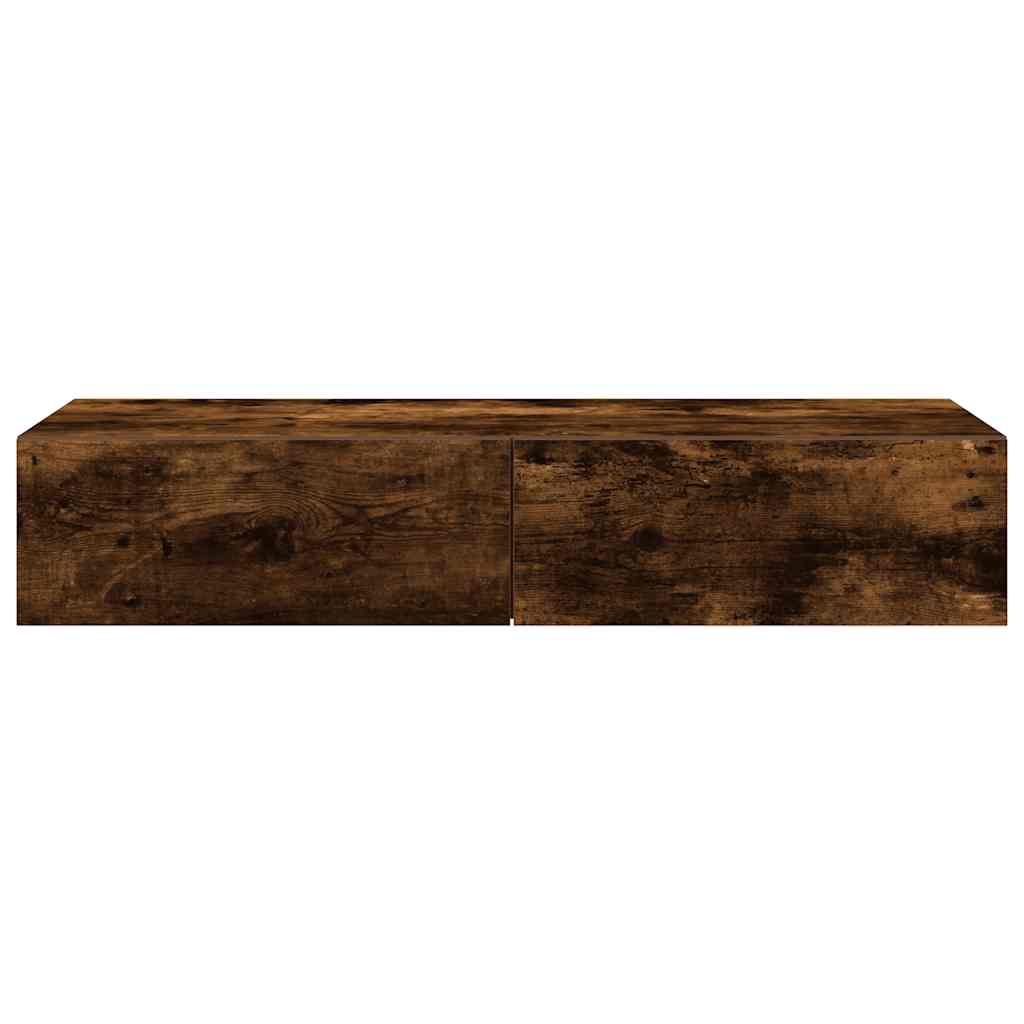 Wandschap met lades 100x36x19cm bewerkt hout gerookt eikenkleur