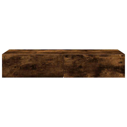 Wandschap met lades 100x36x19cm bewerkt hout gerookt eikenkleur