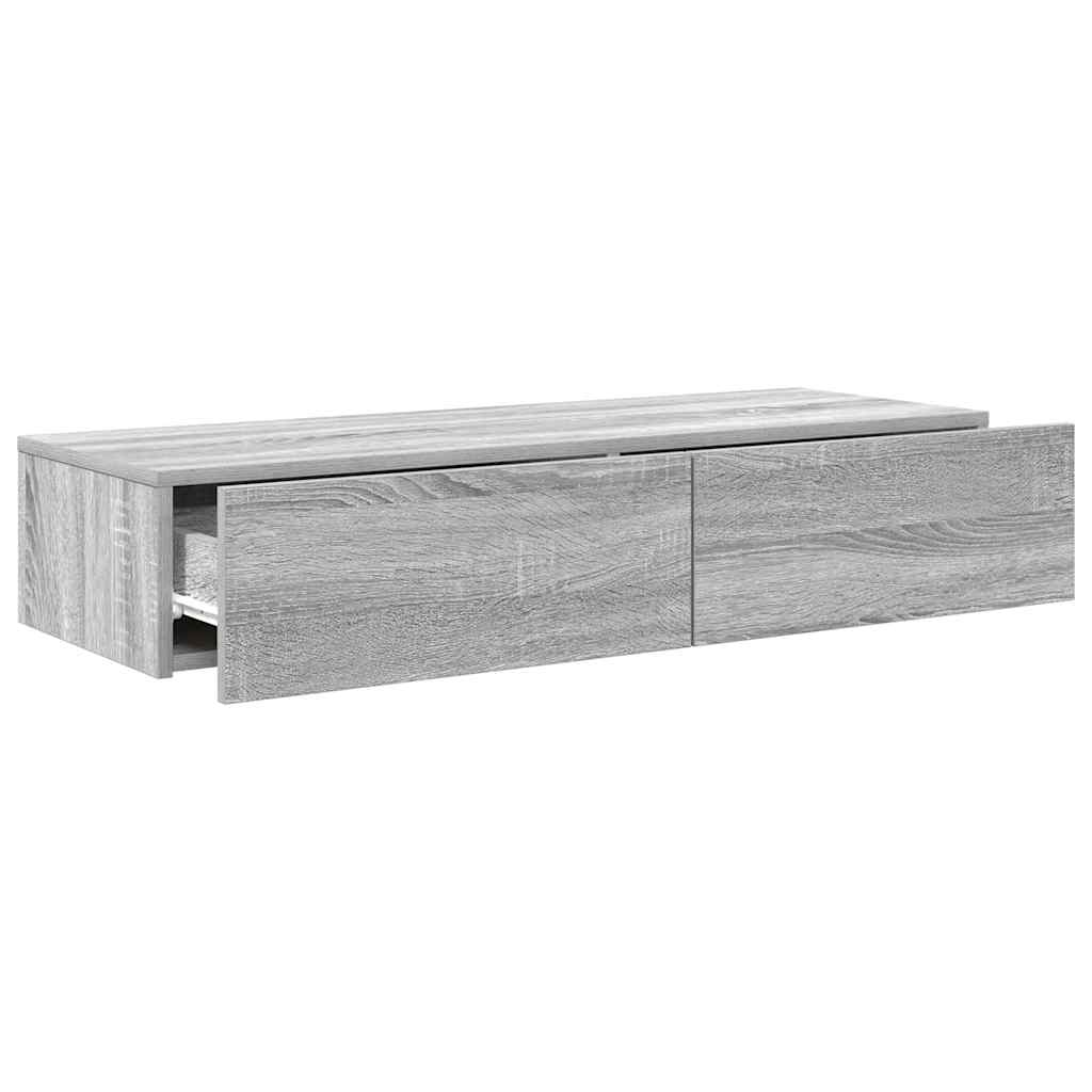 Wandschap met lades 100x36x19cm bewerkt hout grijs sonoma eiken