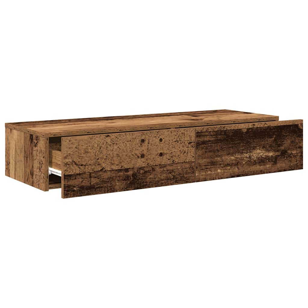 Wandschap met lades 100x36x19 cm bewerkt hout oud houtkleurig