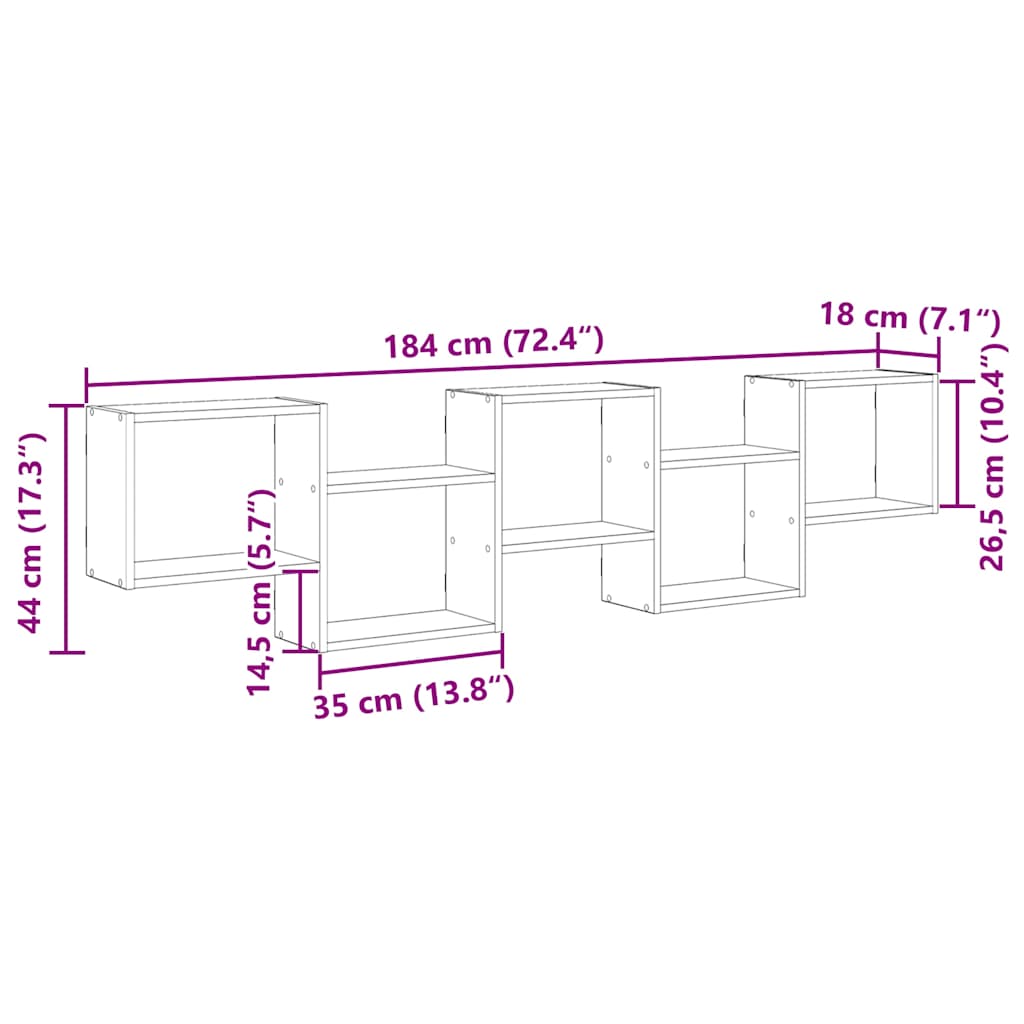 Wandschap kubus 5 vakken bewerkt hout wit