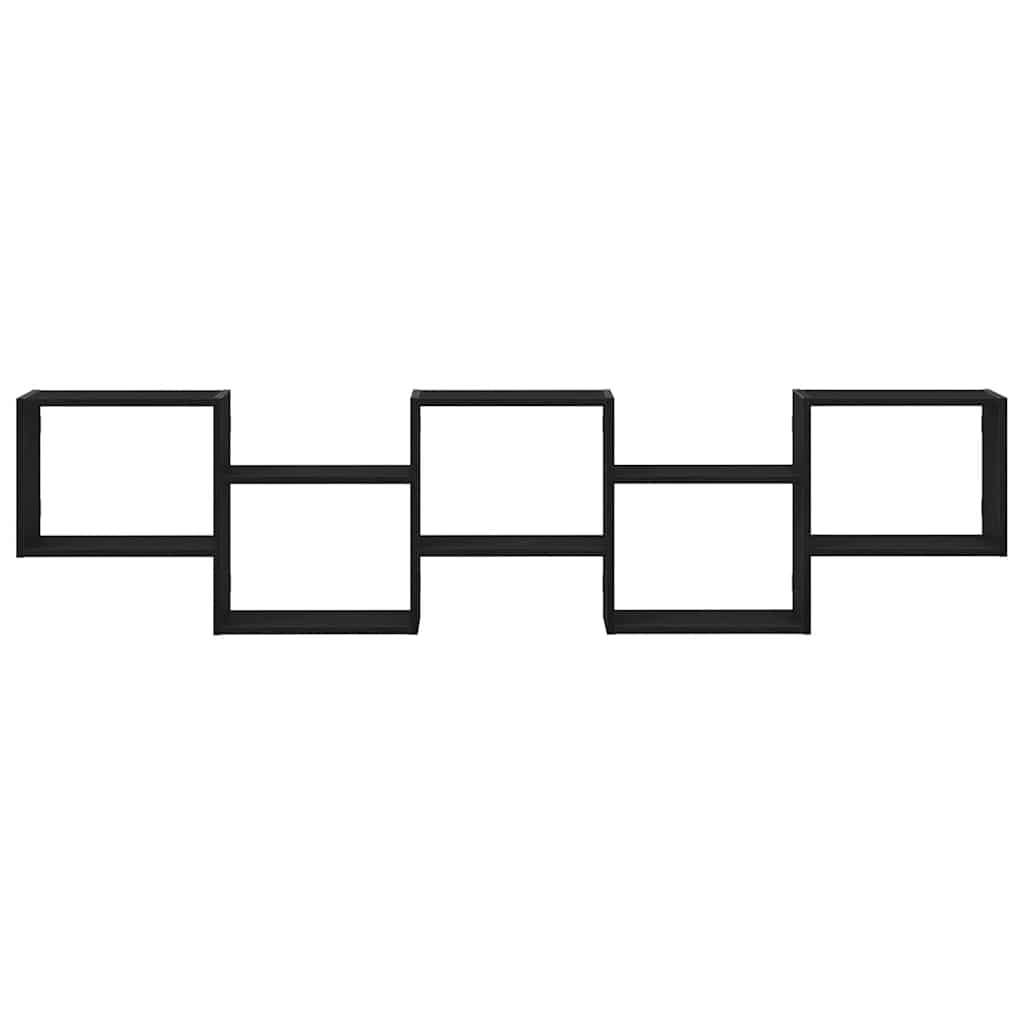 Wandschap kubus 5 vakken bewerkt hout zwart