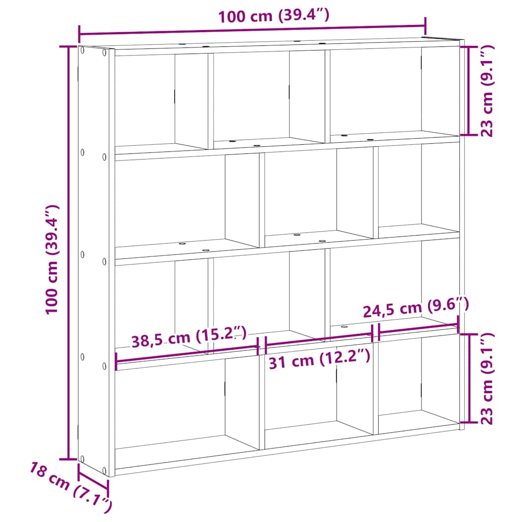 Wandschap kubus 12 vakken bewerkt hout wit