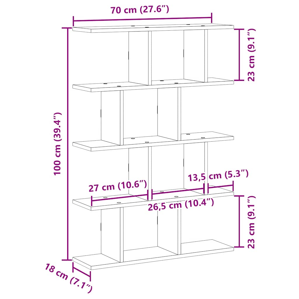 Wandschap kubus 12 vakken bewerkt hout bruin eikenkleur