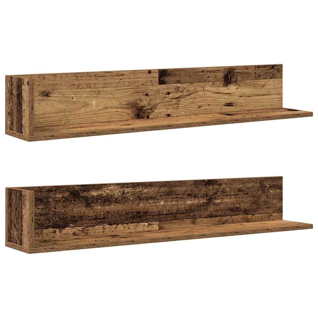 Wandschappen 2 st 100x16,5x16,5 cm bewerkt hout oud houtkleurig