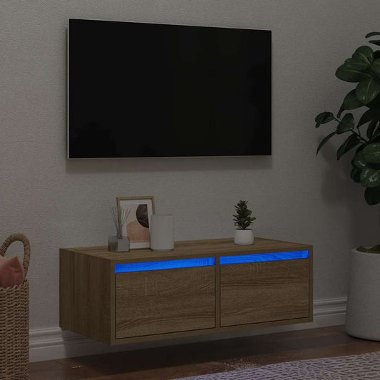 Tv-meubel met LED-verlichting 75x35,5x25 cm sonoma eikenkleurig