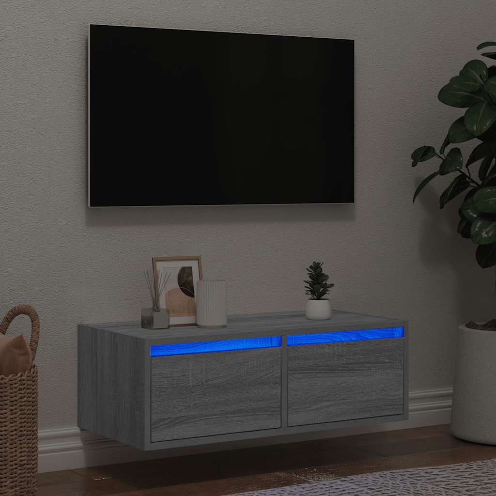 Tv-meubel met LED-verlichting 75x35,5x25 cm grijs sonoma eiken