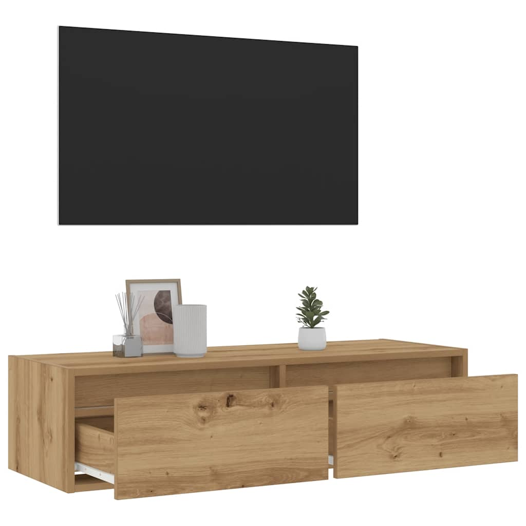 Tv-meubel met LED-verlichting 100X35,5x25 cm artisanaal eiken