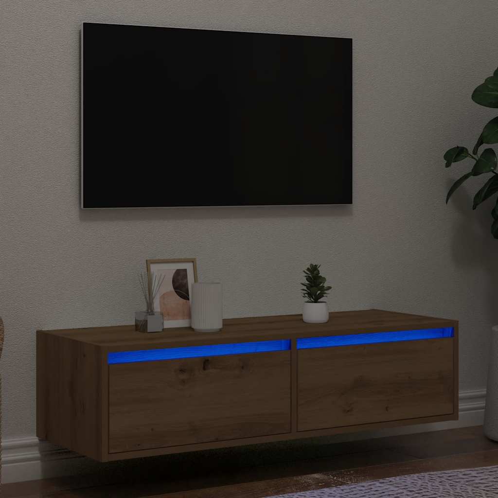 Tv-meubel met LED-verlichting 100X35,5x25 cm artisanaal eiken