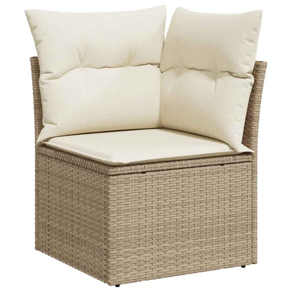 10-delige Loungeset met kussens poly rattan acacia beige