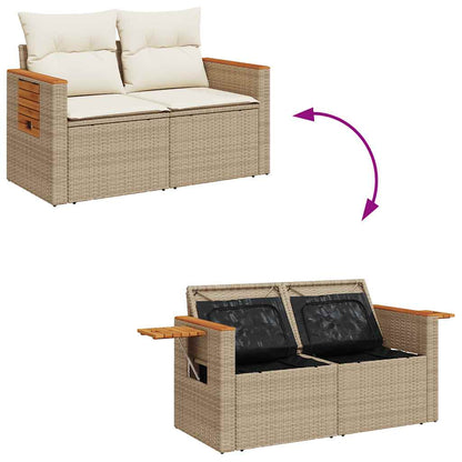 10-delige Loungeset met kussens poly rattan acacia beige